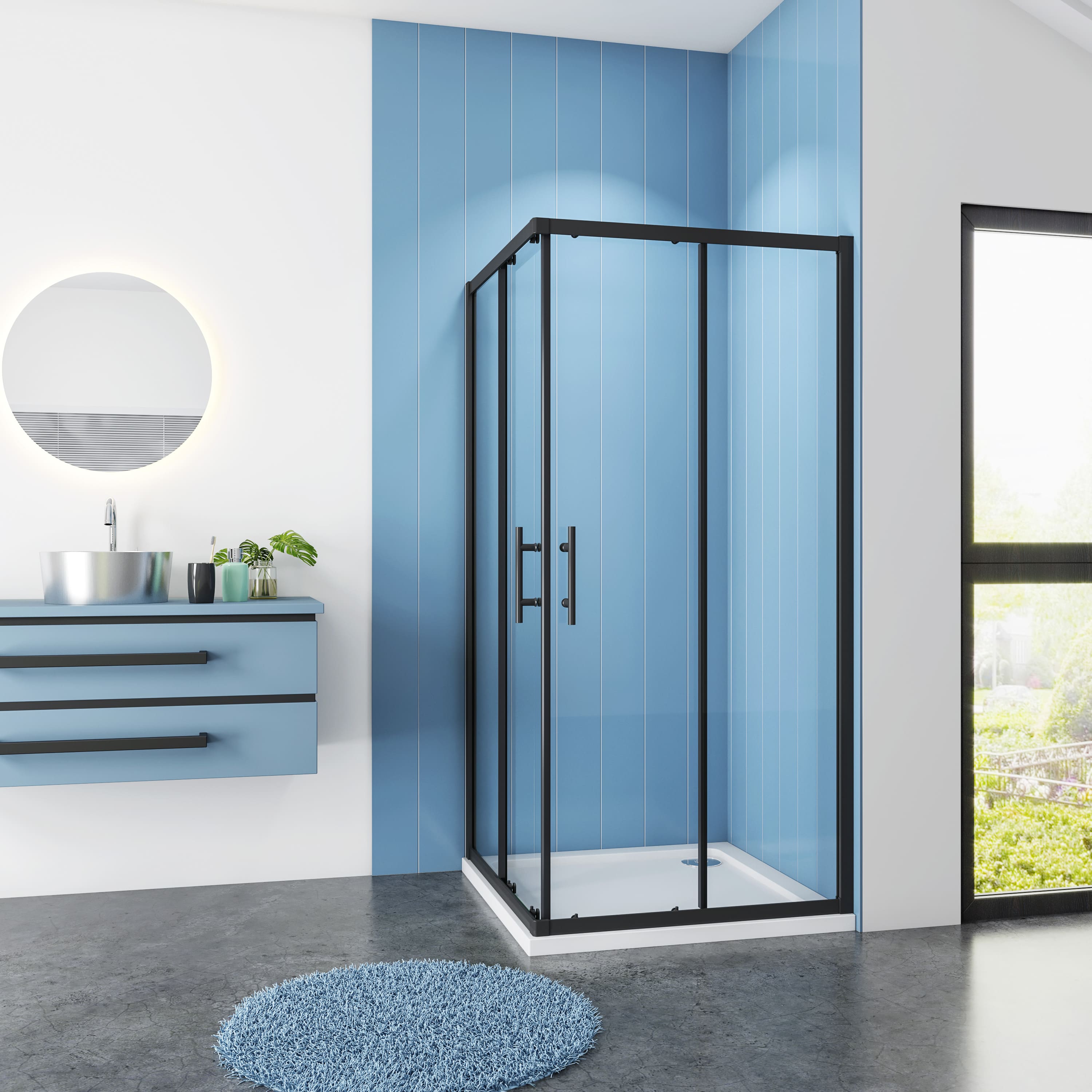 Douchecabine Vierkant Ixia Zwart 90X90X195 Hoekinstap 6 Mm Helder Glas Antikalk Mat Zwart