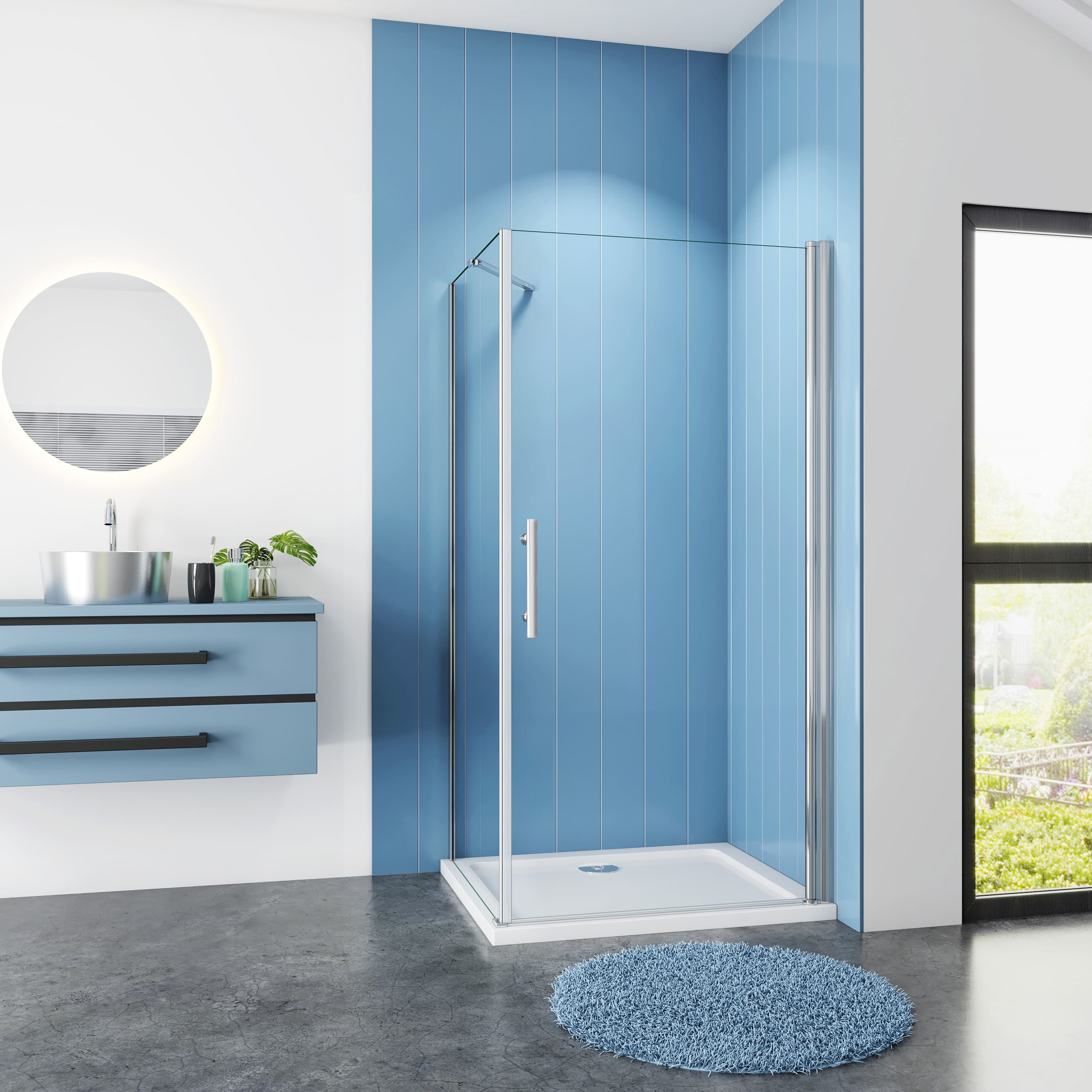 Douchecabine Vierkant Holly 90 Draaideur x 90 Vaste Wand 6mm Helder glas Antikalk Chroom