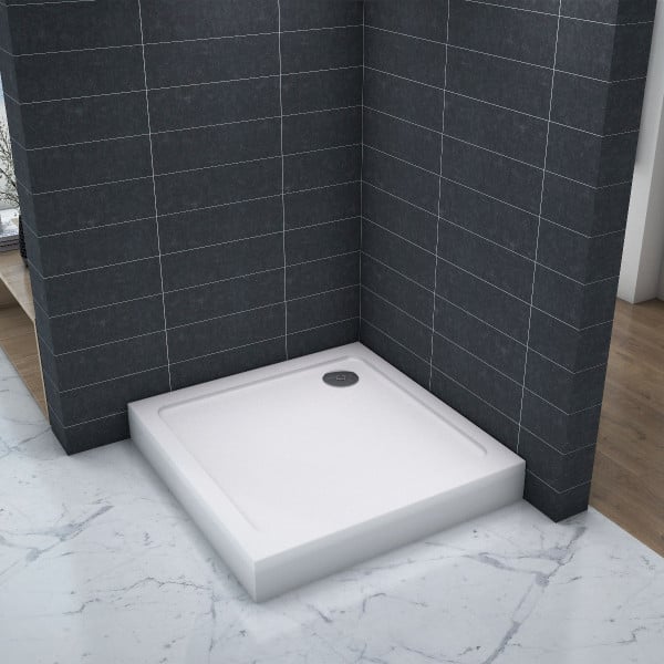 Douchebak Wit Daisy Vierkant Hoog 90X90 Polystone (Inclusief Sifon)