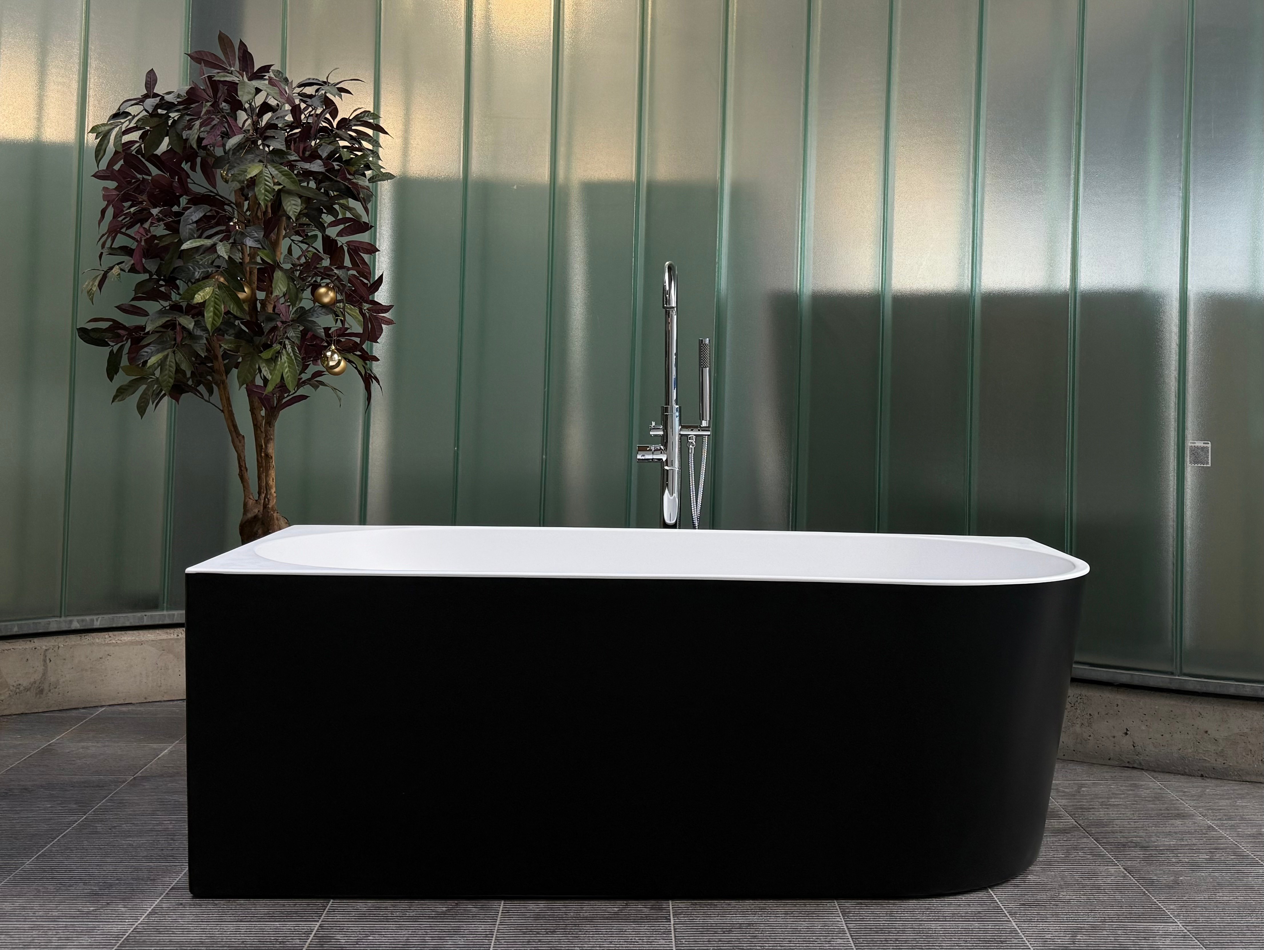 Ligbad / Hoekbad Jade - Half Vrijstaand Links - 170x80x58 cm - Glasvezelversterkt Acryl - Mat Zwart - Inclusief Waste en Overloop