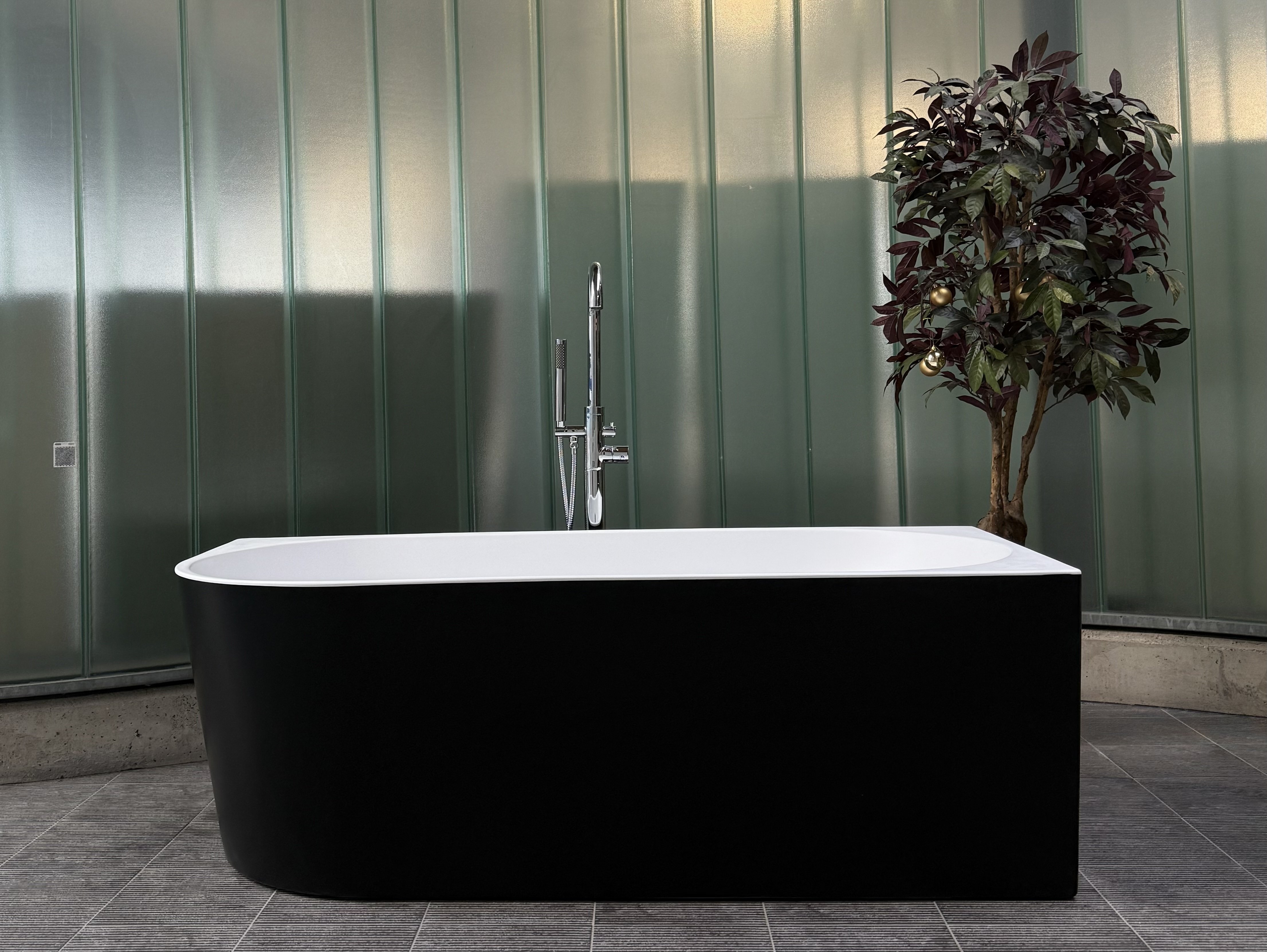 Ligbad / Hoekbad Jade - Half Vrijstaand Rechts - 170x80x58 cm - Glasvezelversterkt Acryl - Mat Zwart - Inclusief Waste en Overloop