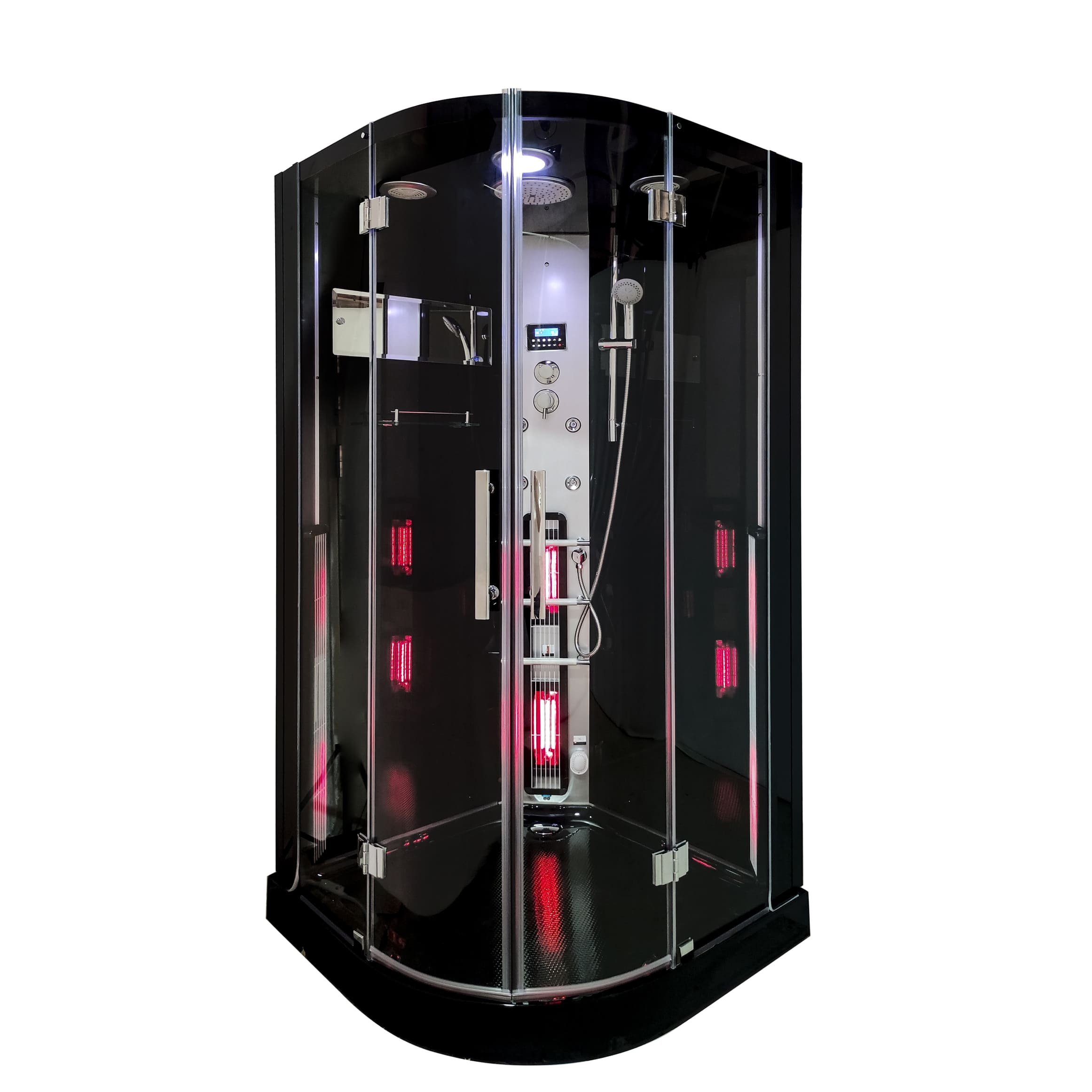 Liv Rustica Infrarood Stoomcabine 1 Pers. Black 100x100x215 Cm Sauna Met Mengkraan Regendouche Massagejets LED-Verlichting En Bluetooth