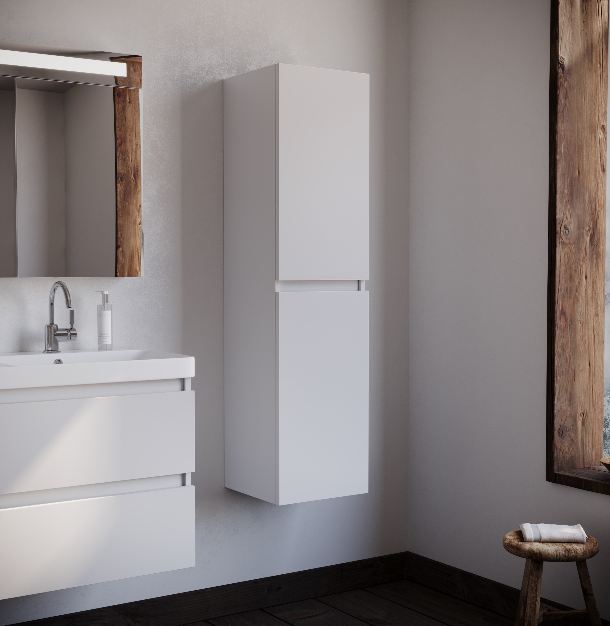 Kolomkast Luccine - Wit - 35x33x138cm - Voorgemonteerd - Greeploos - 2 Deuren - MDF - Links en Rechts