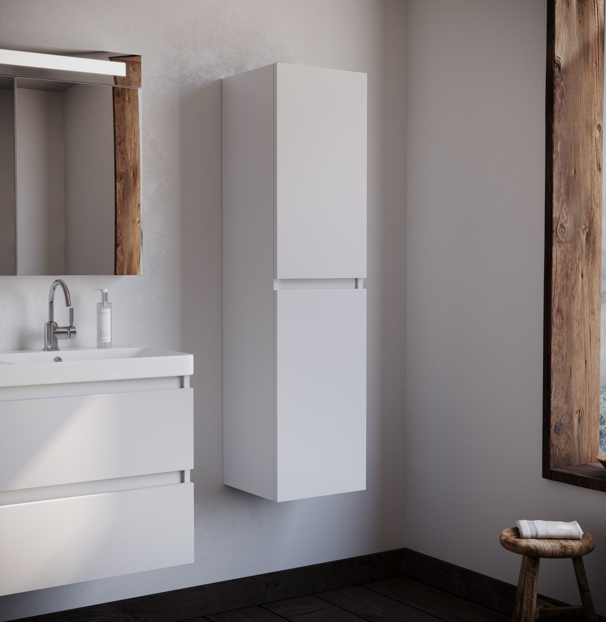 Kolomkast Luccine - Wit - 35x33x138cm - Voorgemonteerd - Greeploos - 2 Deuren - MDF - Links en Rechts