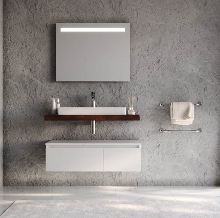 Badkamermeubel Amici - Mat Wit - 100x50x31.8cm - Incl. Witte Keramische Wastafel - Voorgemonteerd - Greeploos - 2 Lades - MDF