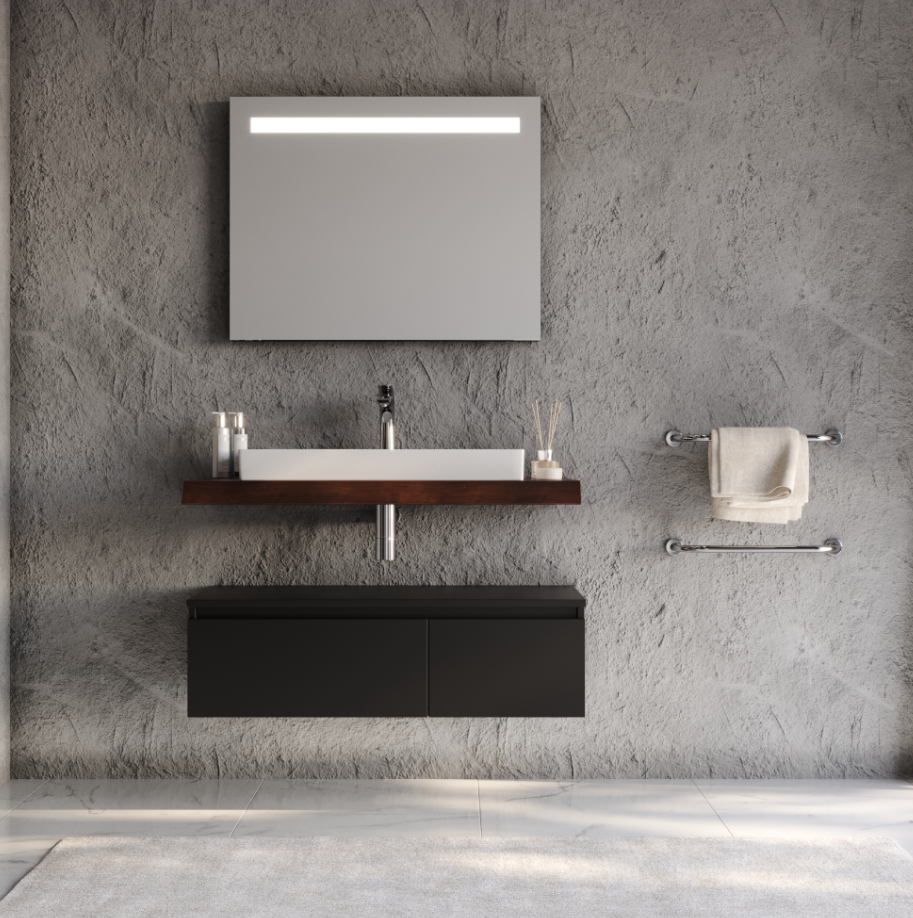 Badkamermeubel Amici - Mat Zwart - 100x50x31.8cm - Incl. Witte Keramische Wastafel - Voorgemonteerd - Greeploos - 2 Lades - MDF