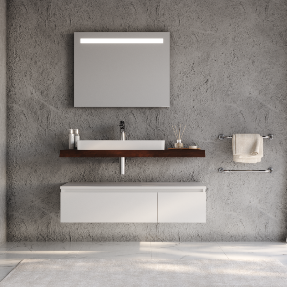 Badkamermeubel Amici - Mat Wit - 120x50x31.8cm - Incl. Witte Keramische Wastafel - Voorgemonteerd - Greeploos - 2 Lades - MDF