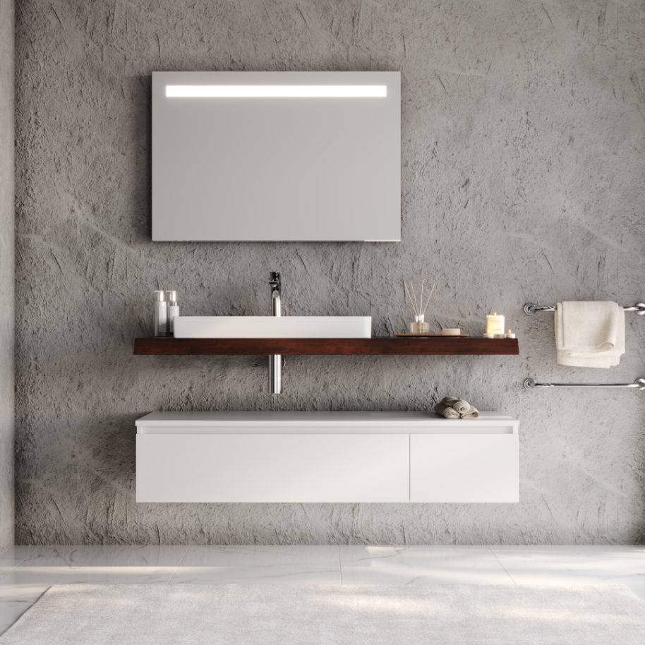 Badkamermeubel Amici - Mat Wit - 140x50x31.8cm - Incl. Witte Keramische Wastafel - Voorgemonteerd - Greeploos - 2 Lades - MDF