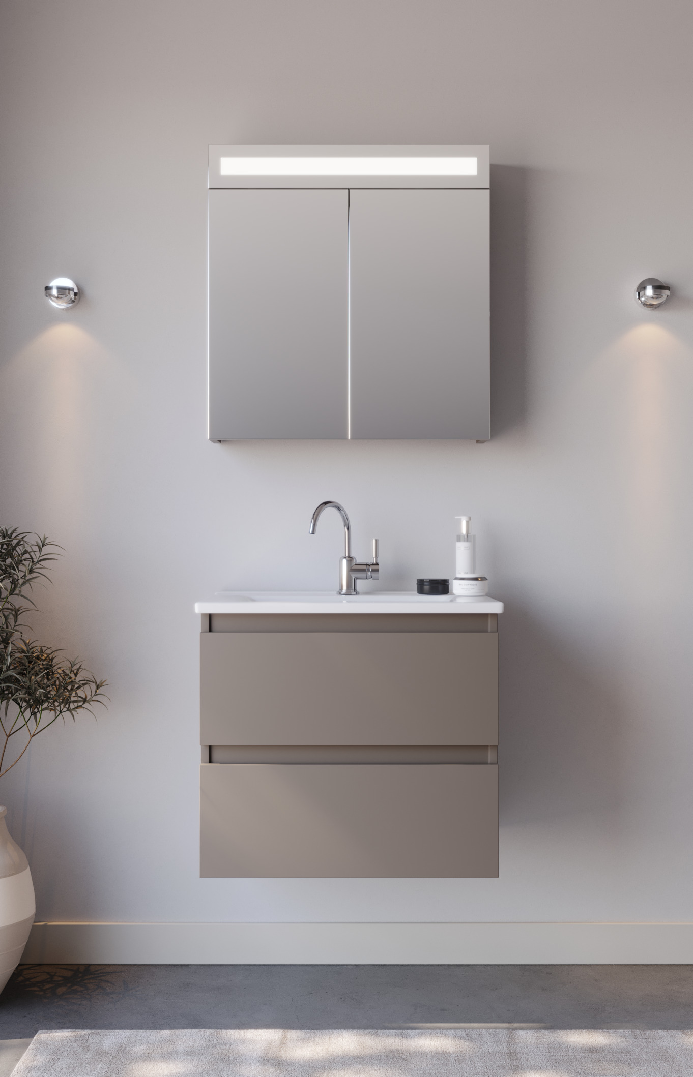 Serie Luciano - Badkamermeubel/ Badmeubel/ Wastafelkast - 65 cm - Taupe - MDF - Modern