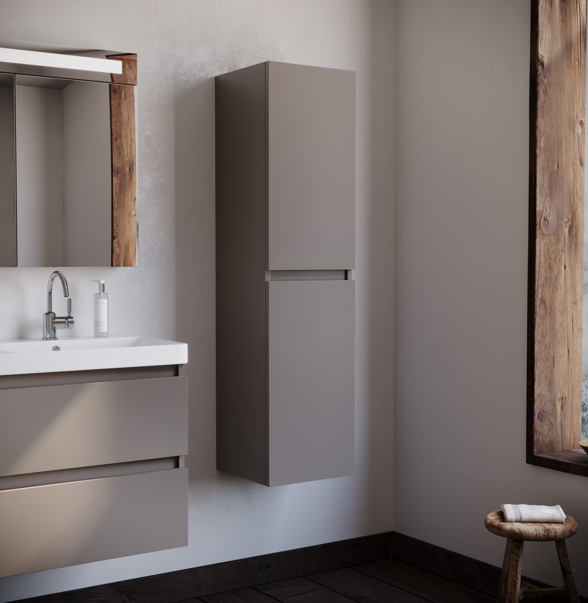 Kolomkast Luciano - Taupe - 35x35x138 cm - Voorgemonteerd - Greeploos - 2 Deuren - MDF - Links en Rechts