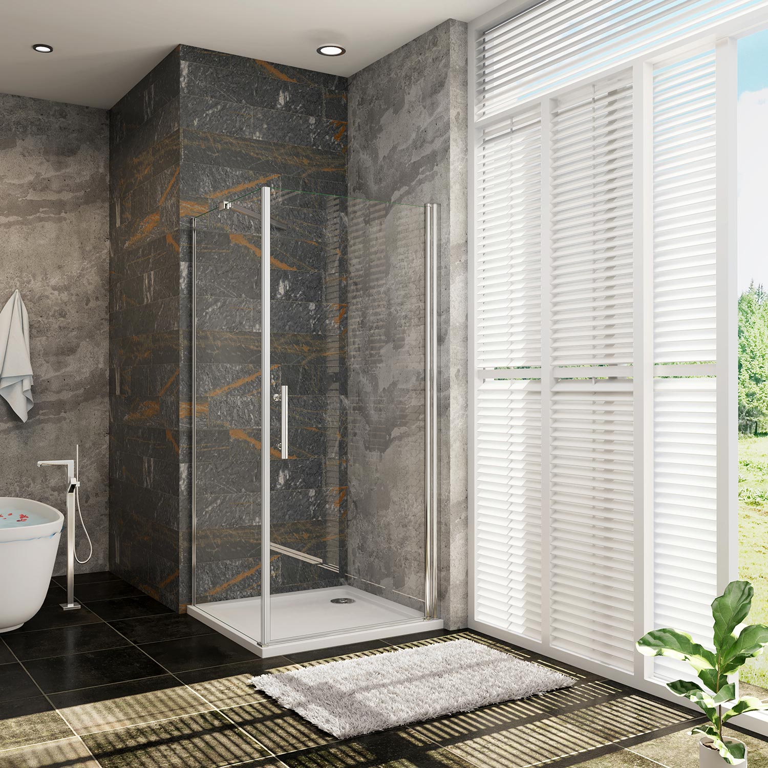 Douchecabine Rechthoek Holly 90 Draaideur x 100 Vaste Wand 6mm Helder glas Antikalk Chroom