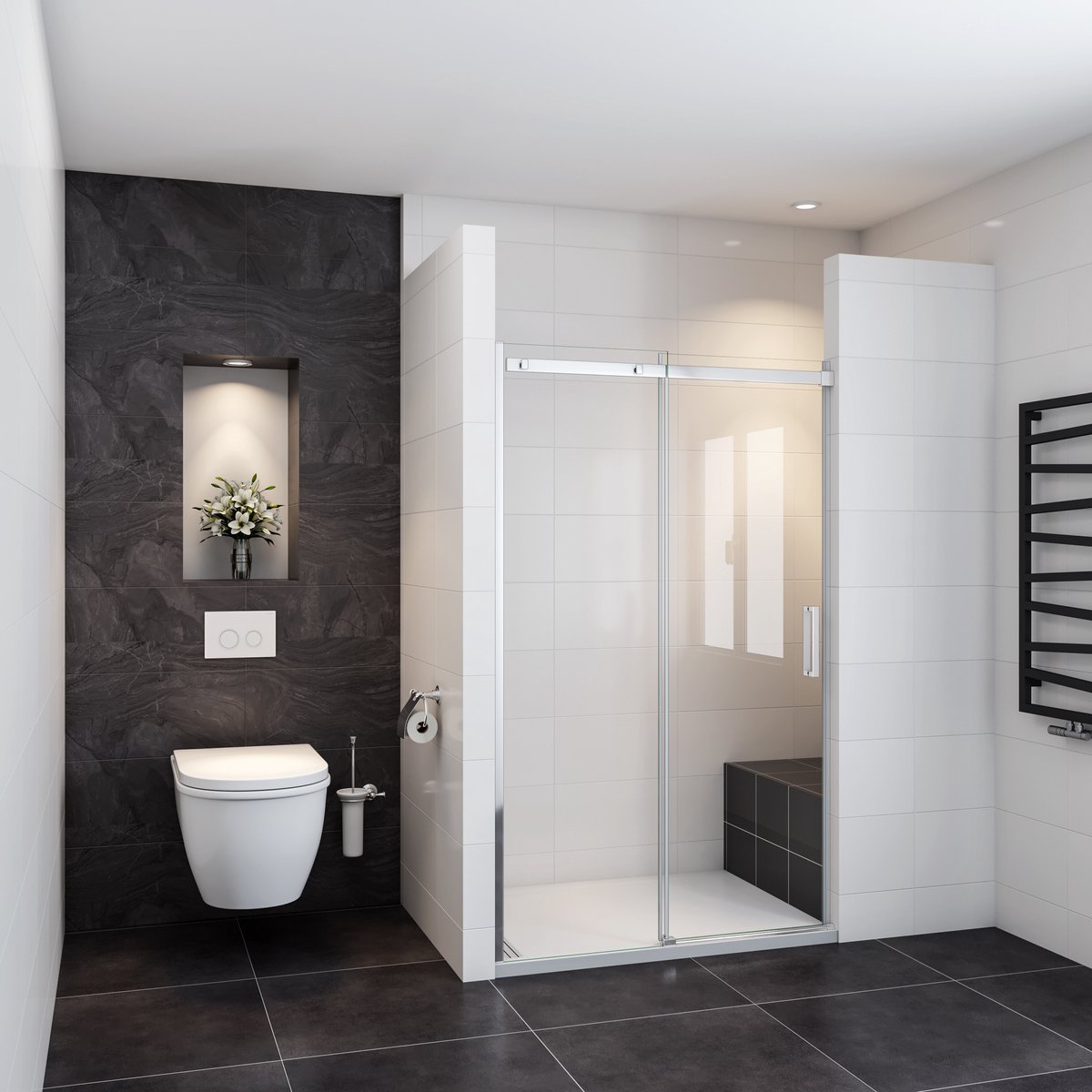 Douchedeur Veronica Nisdeur 130x195 Schuifdeur 8mm Helder Glas Antikalk Chroom