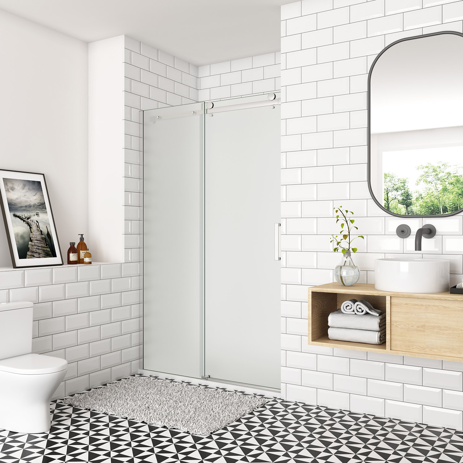 Douchedeur Indigo Nisdeur 160x195 Schuifdeur 8mm Gesatineerd Glas Antikalk Chroom Links