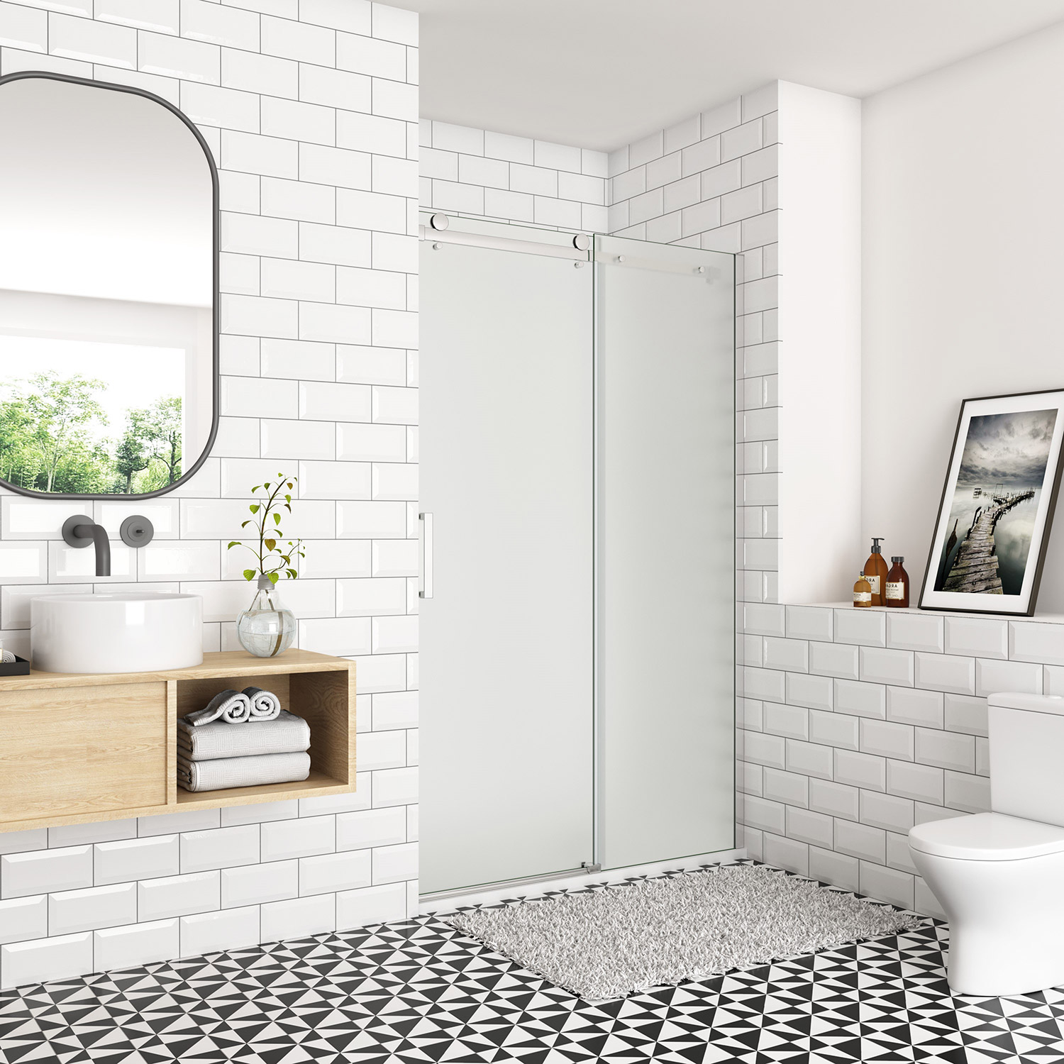 Serie Indigo - Douchedeur - 100x195 - Schuifdeur - Chroom Profiel - Antikalk - 8mm Gesatineerd Glas - Rechts