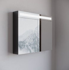 Spiegelkast 85 cm breed 2 deuren LED Verlichting Mat Zwart zijkant