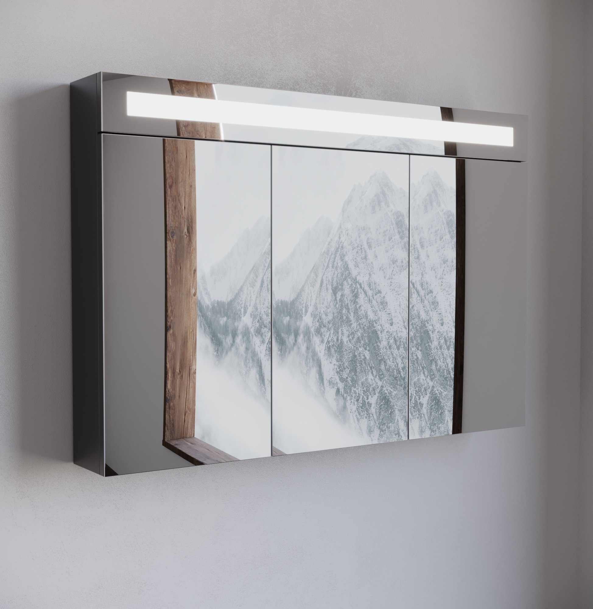 Spiegelkast / Badkamerkast Specnero - Mat Zwart - 100x68cm - LED Verlichting - Voorgemonteerd - 3 Deurs - Tuimelschakelaar