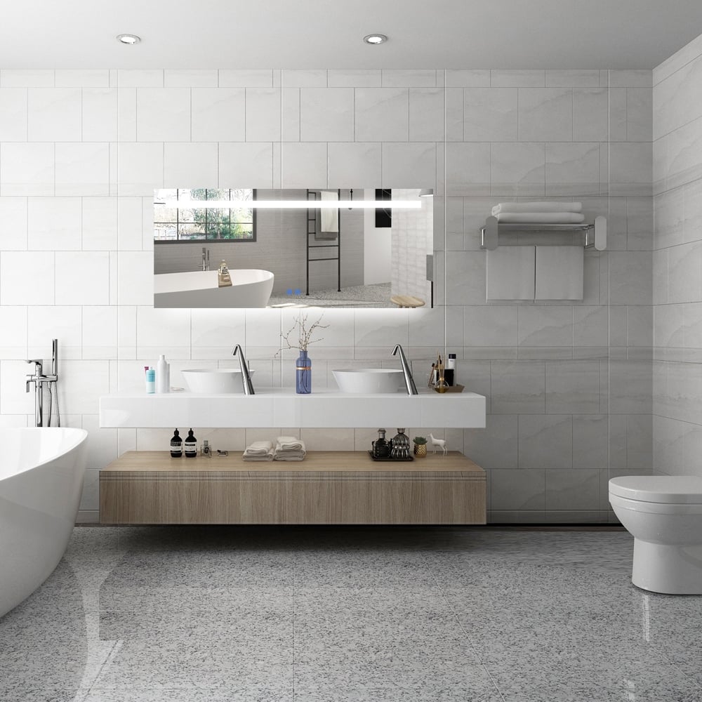 Badkamerspiegel - Moonlight - Rechthoek - 140x60cm - Spiegelverwarming - 3-standen Dimbare LED Verlichting - Touch Sensor