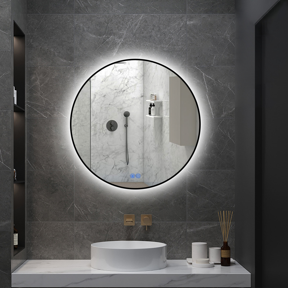 toediening Leuren voorraad Badkamerspiegel Sunlight Rond Touch Zwart 80Cm | Sanexo