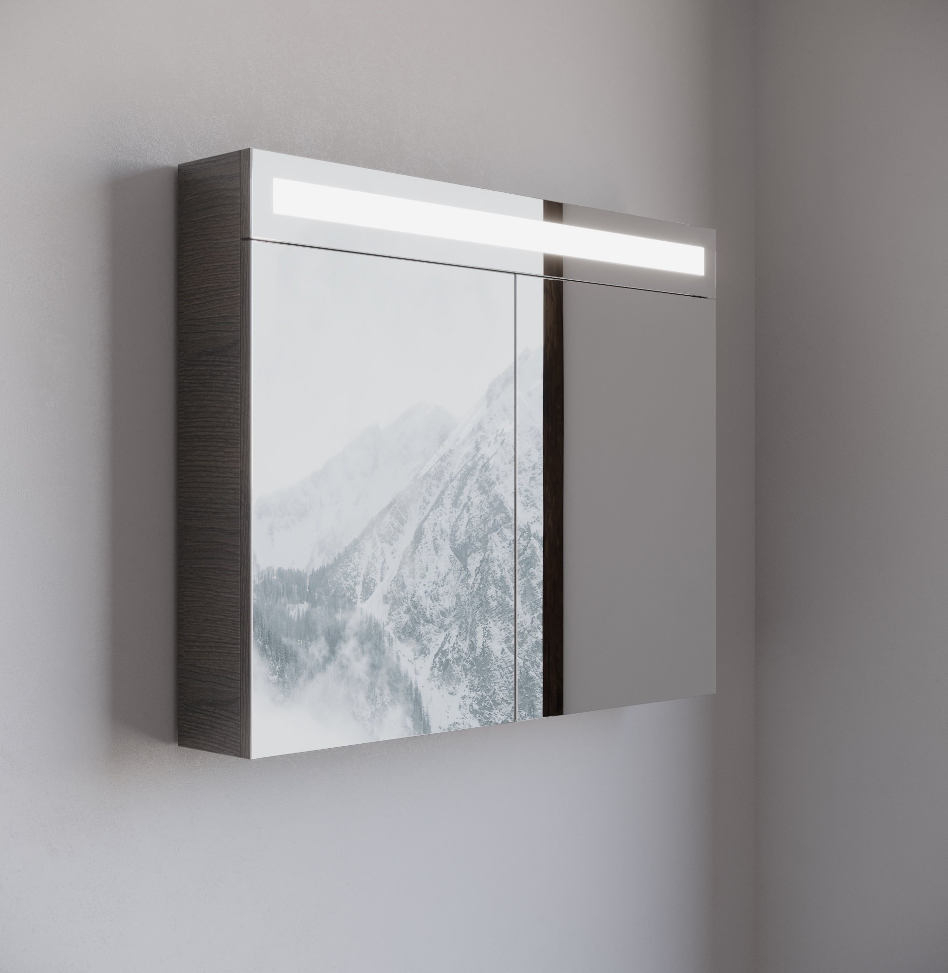 Spiegelkast / Badkamerkast Bellino - Houtnerf Grijs - 85x68cm - LED Verlichting - Voorgemonteerd - 2 Deurs - Tuimelschakelaar