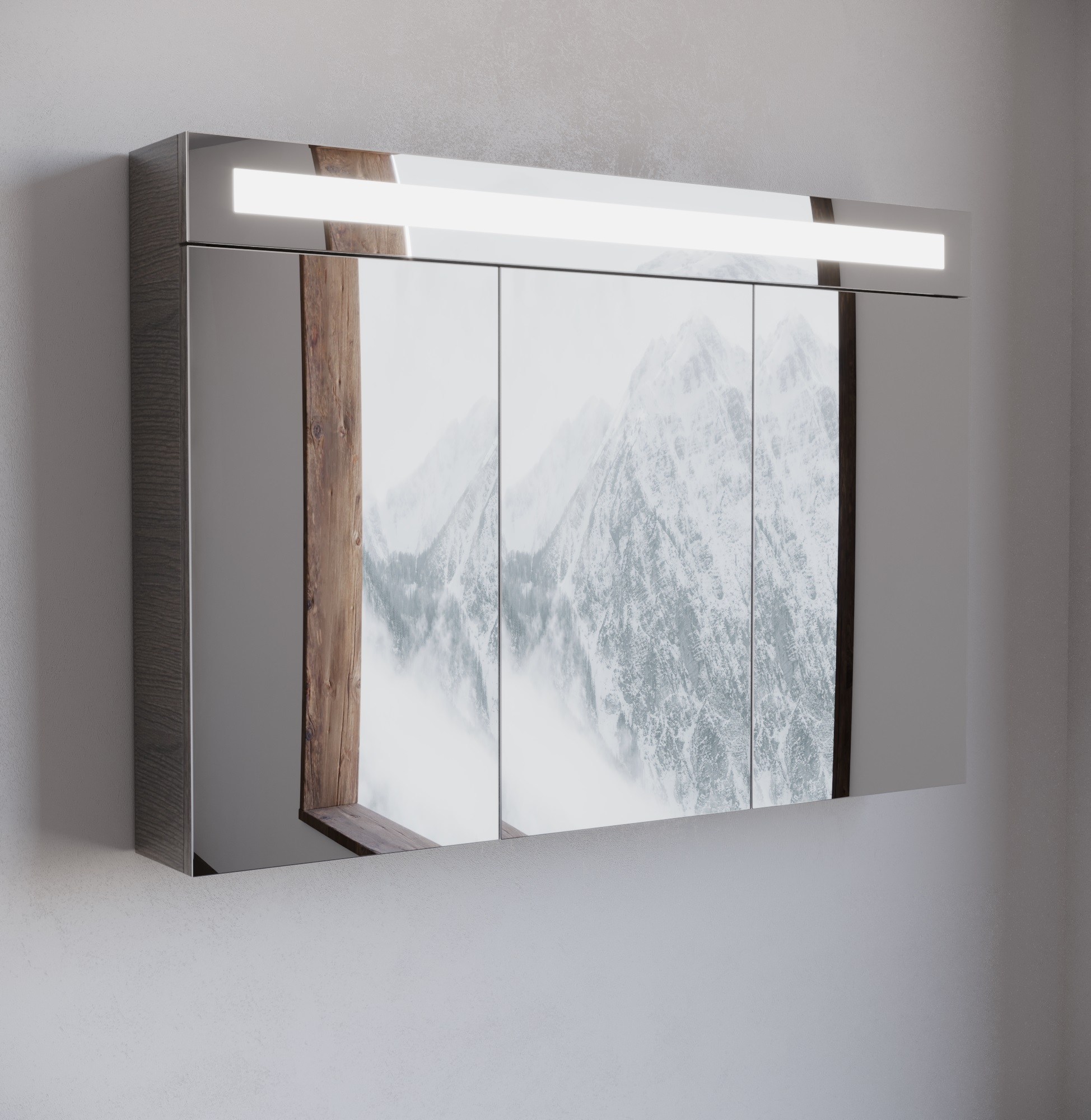 Spiegelkast / Badkamerkast Bellino - Houtnerf Grijs - 100x68cm - LED Verlichting - Voorgemonteerd - 3 Deurs - Tuimelschakelaar