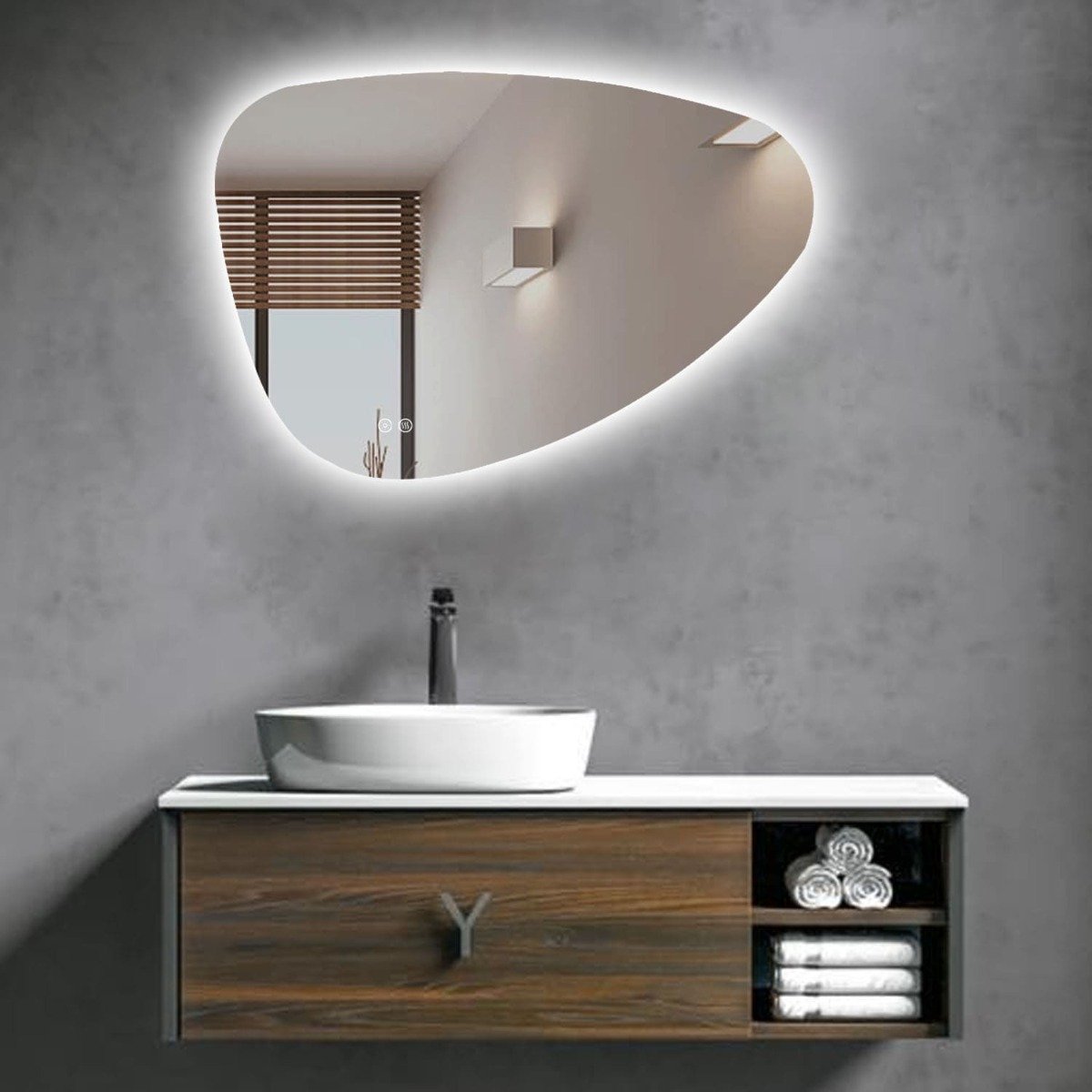 Badkamerspiegel - Skylight - Organisch - 80cm - Spiegelverwarming - 3-standen Dimbare LED Verlichting - Touch Sensor