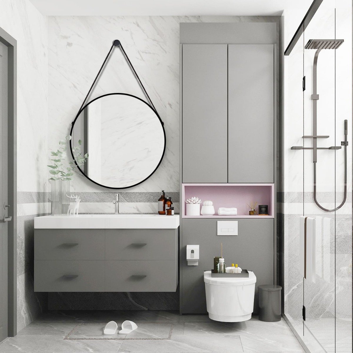 Spiegel - Daylight - Rond met Leren Band - Zwarte Rand - 80cm