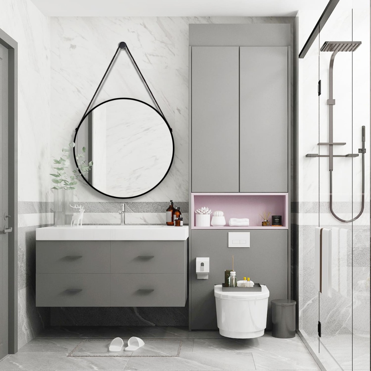 Spiegel - Daylight - Rond met Leren Band - Zwarte Rand - 80cm