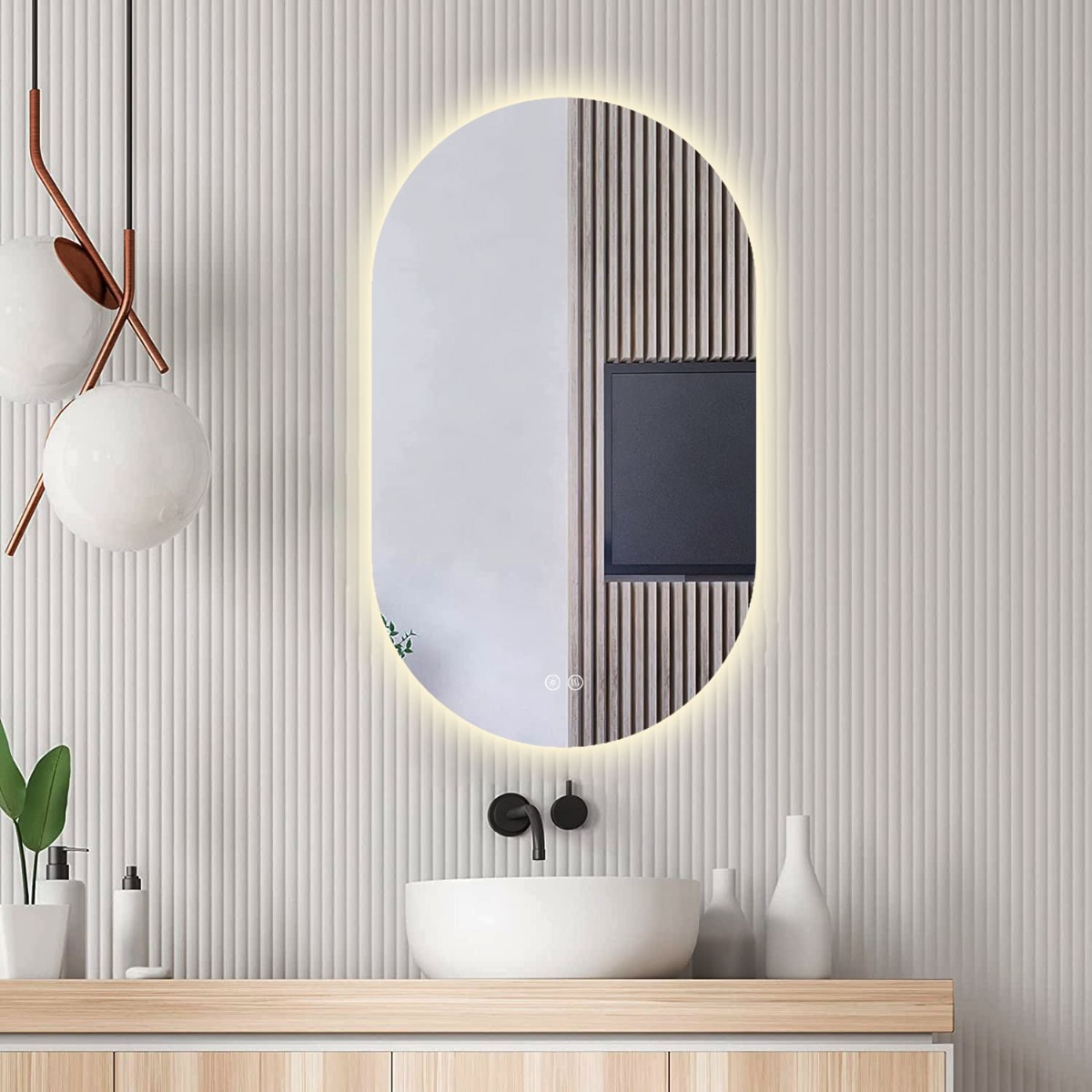 Badkamerspiegel - Sunlight - Ovaal - 80x120cm - Spiegelverwarming - 3-standen Dimbare LED Verlichting - Touch Sensor