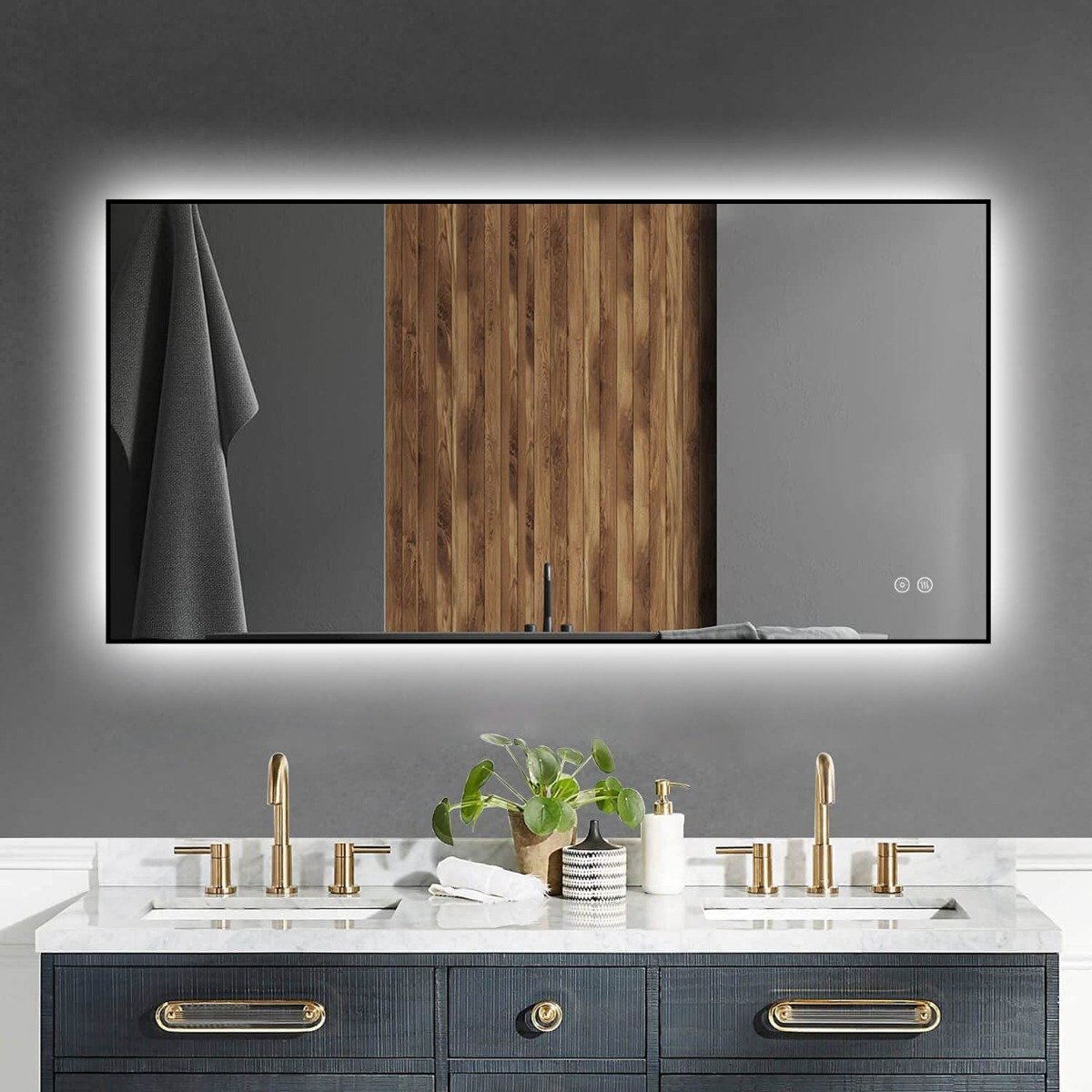 Badkamerspiegel - Sunlight - Rechthoek - Zwarte Rand - 120x60cm - Spiegelverwarming - 3-standen Dimbare LED Verlichting - Touch Sensor