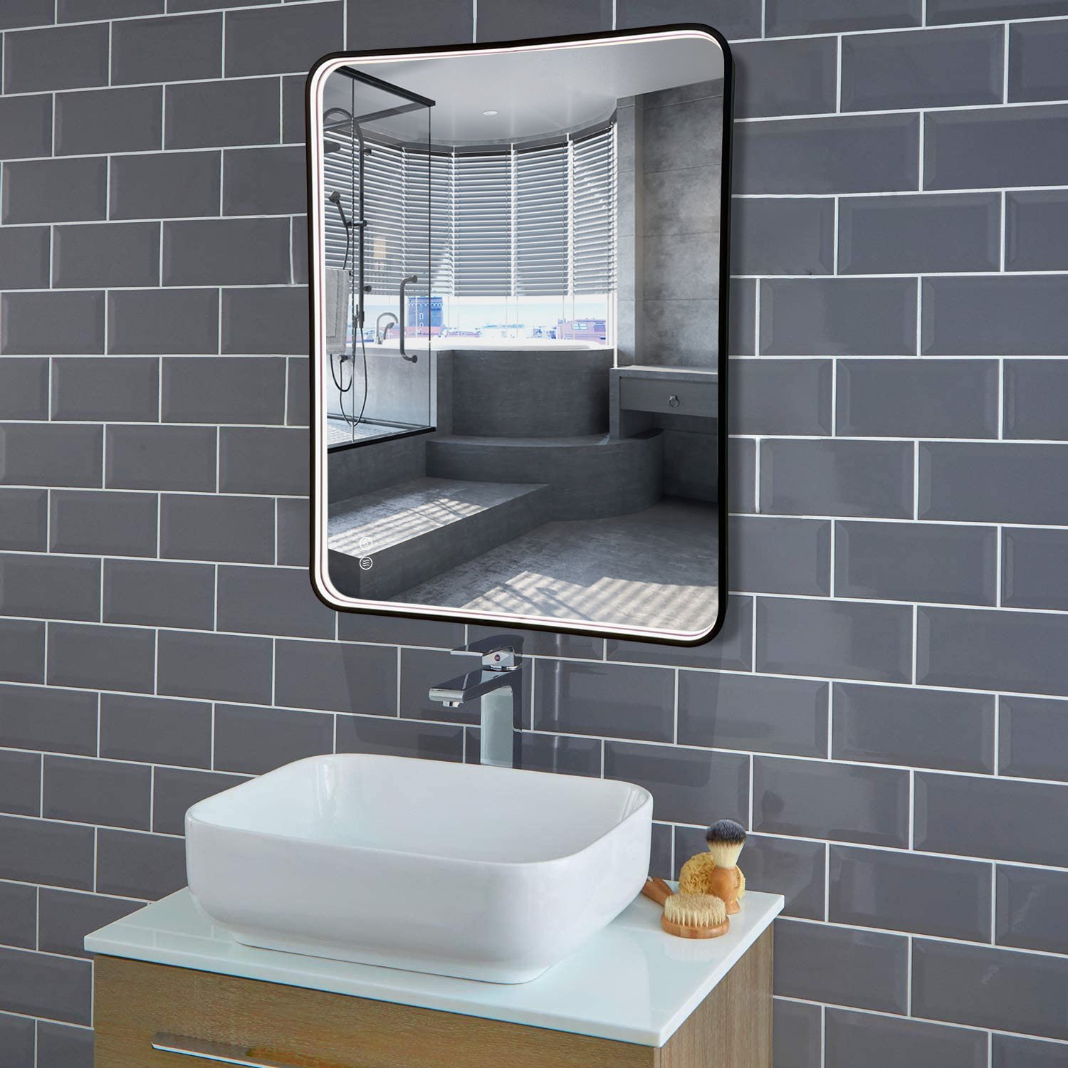 Badkamerspiegel - Summerlight - Rechthoek - Zwarte Rand - 120x70cm - Spiegelverwarming - 3-standen Dimbare LED Verlichting - Touch Sensor