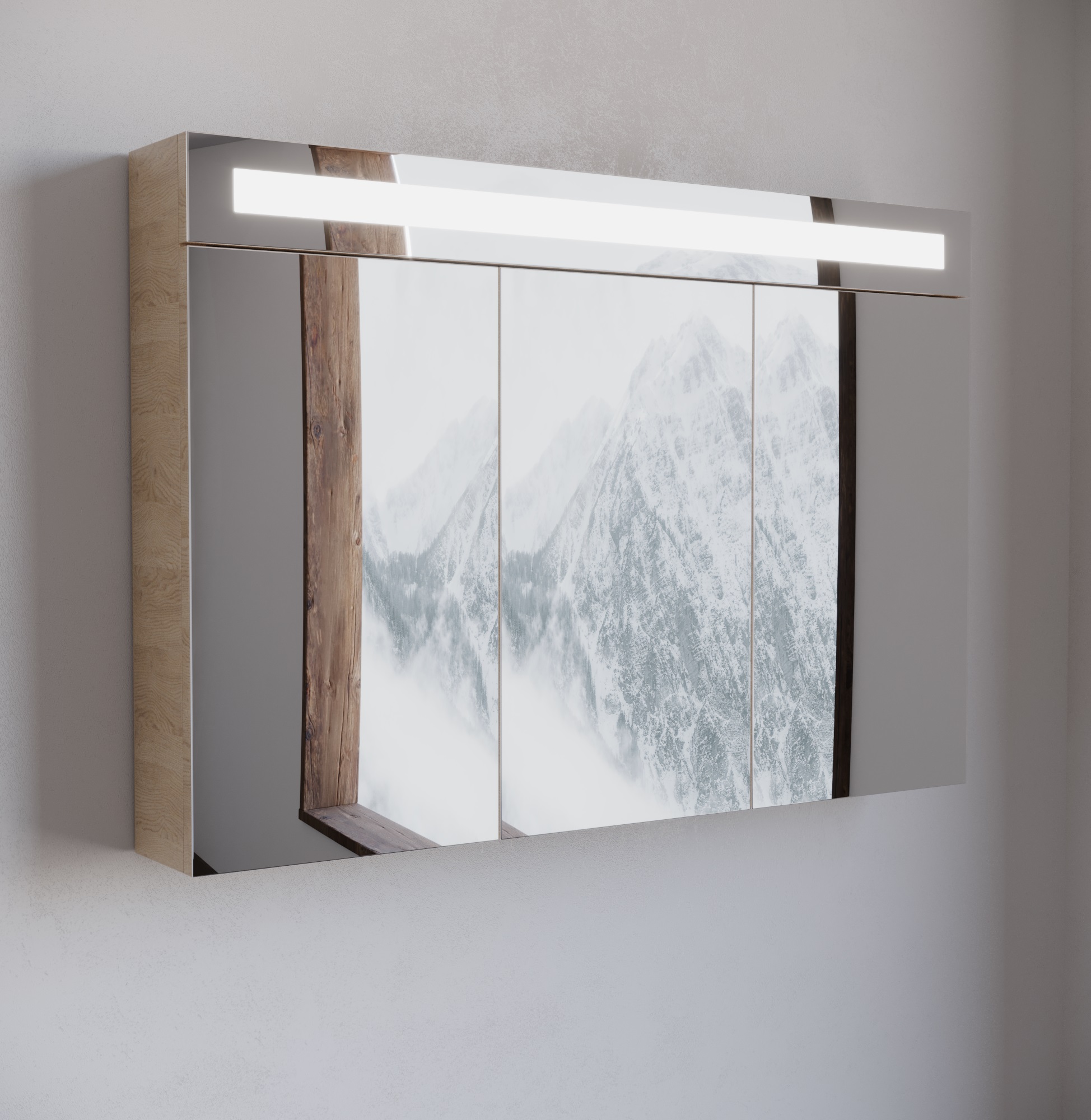 Spiegelkast / Badkamerkast Emilia - Licht Eiken - 100x68x14,5cm - LED Verlichting - Voorgemonteerd - 3 Deurs - Tuimelschakelaar