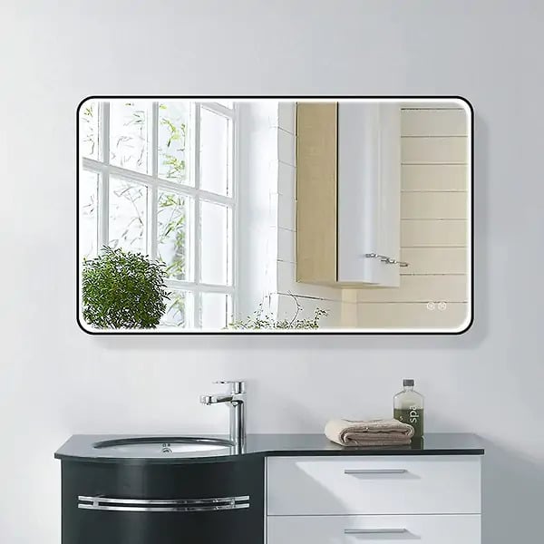 Badkamerspiegel - Summerlight - Rechthoek - Zwarte Rand - 120x60cm - Spiegelverwarming - 3-standen Dimbare LED Verlichting - Touch Sensor