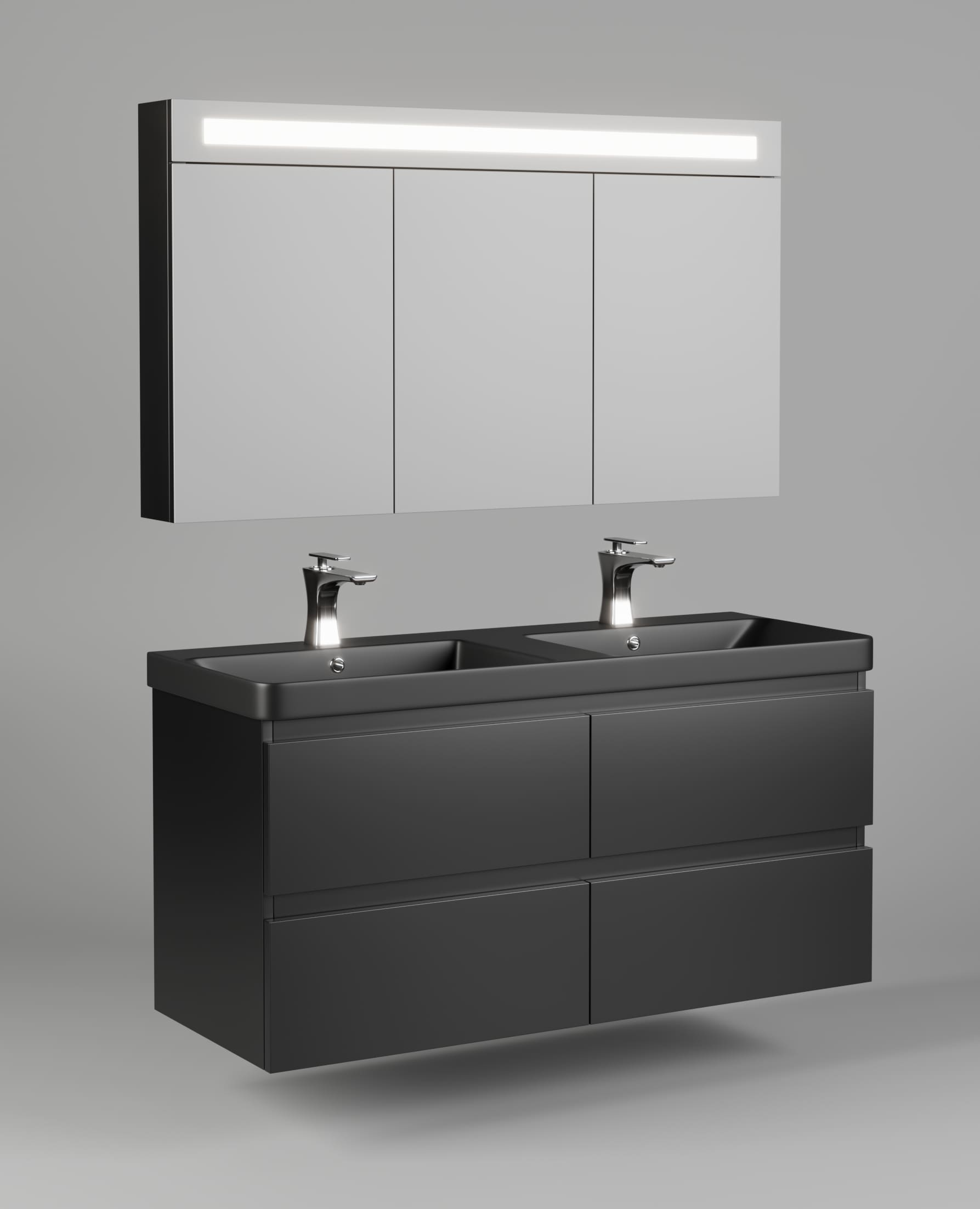 Serie Vinero - Badkamermeubel/ Badmeubel/ Wastafelkast - 120x45x57 - Mat Zwarte Wastafel en Onderkast - MDF - Industrieel Look