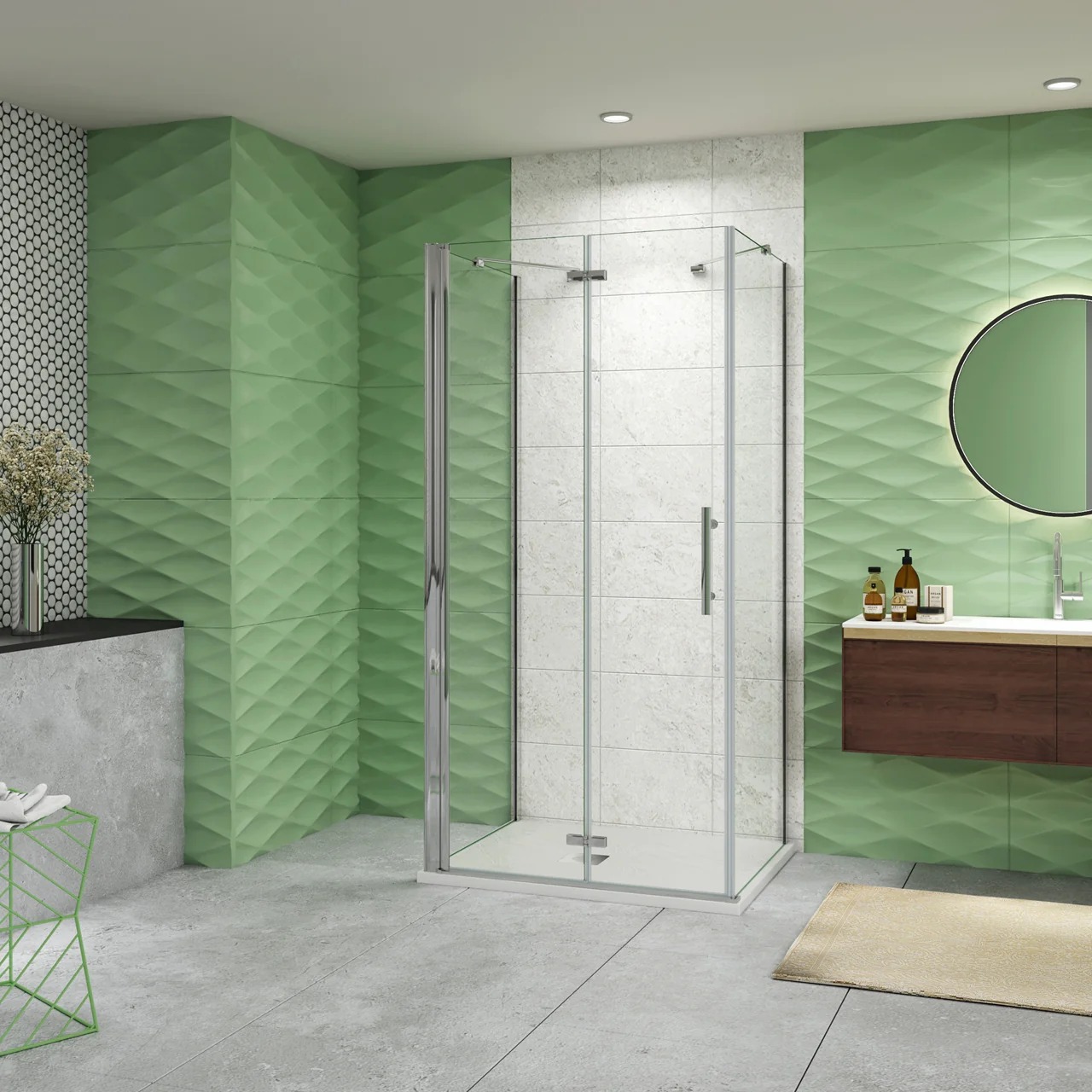 Douchecabine Vrijstaand Poppy 110x80 Vouwdeur met Twee Zijwanden 80cm Antikalk 6Mm Helder Glas Chroom