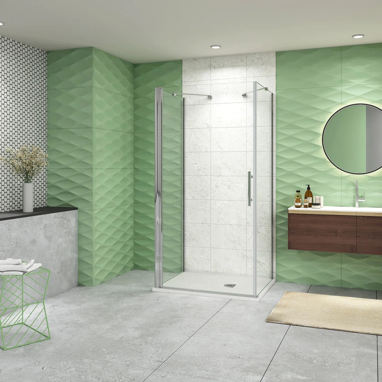 Serie Romy – Douchecabine Rechthoek – 76x80 – Draaideur met Vaste Wanden – Vrijstaand – Antikalk – Chroom – 6mm Helder Veiligheidsglas