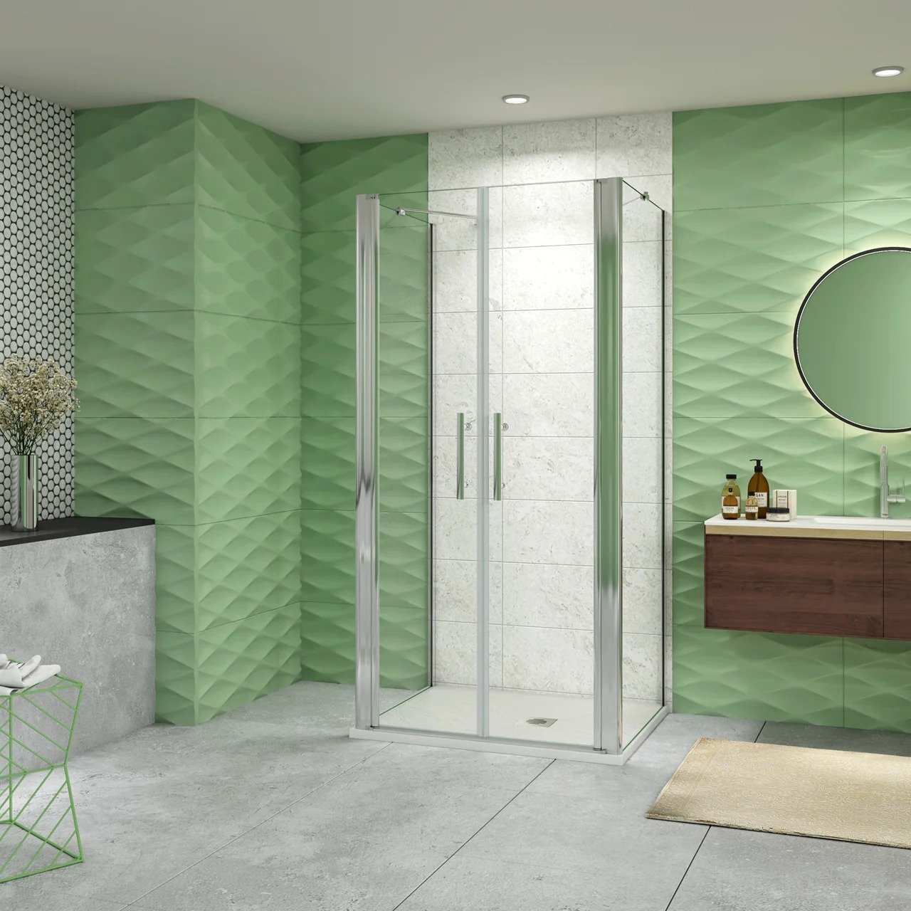 Douchecabine Vrijstaand Flora 80x90 Pendeldeuren met Twee Zijwanden 90cm Aluminium profiel 6mm Helder Glas